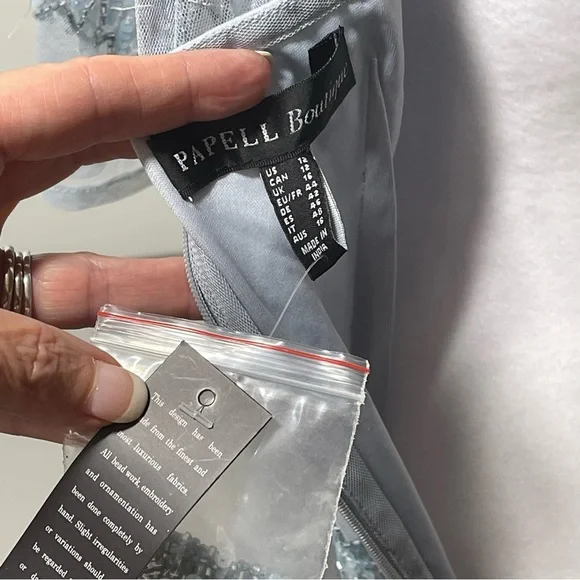 NWT Adrianna Papell Boutique Glacier Pale Blue Beaded Illusion Cocktail Gown 12 - Picture 9 of 16